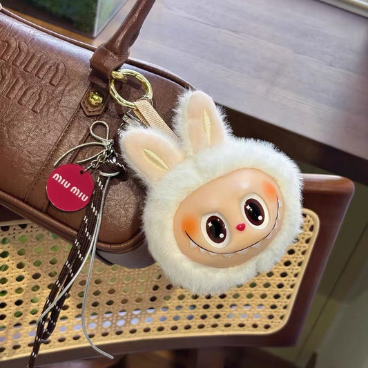 Plush Big-headed Labubu Backpack Charm Vinyl Figure Keychain