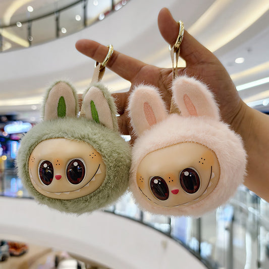 Plush Big-headed Labubu Backpack Charm Vinyl Figure Keychain